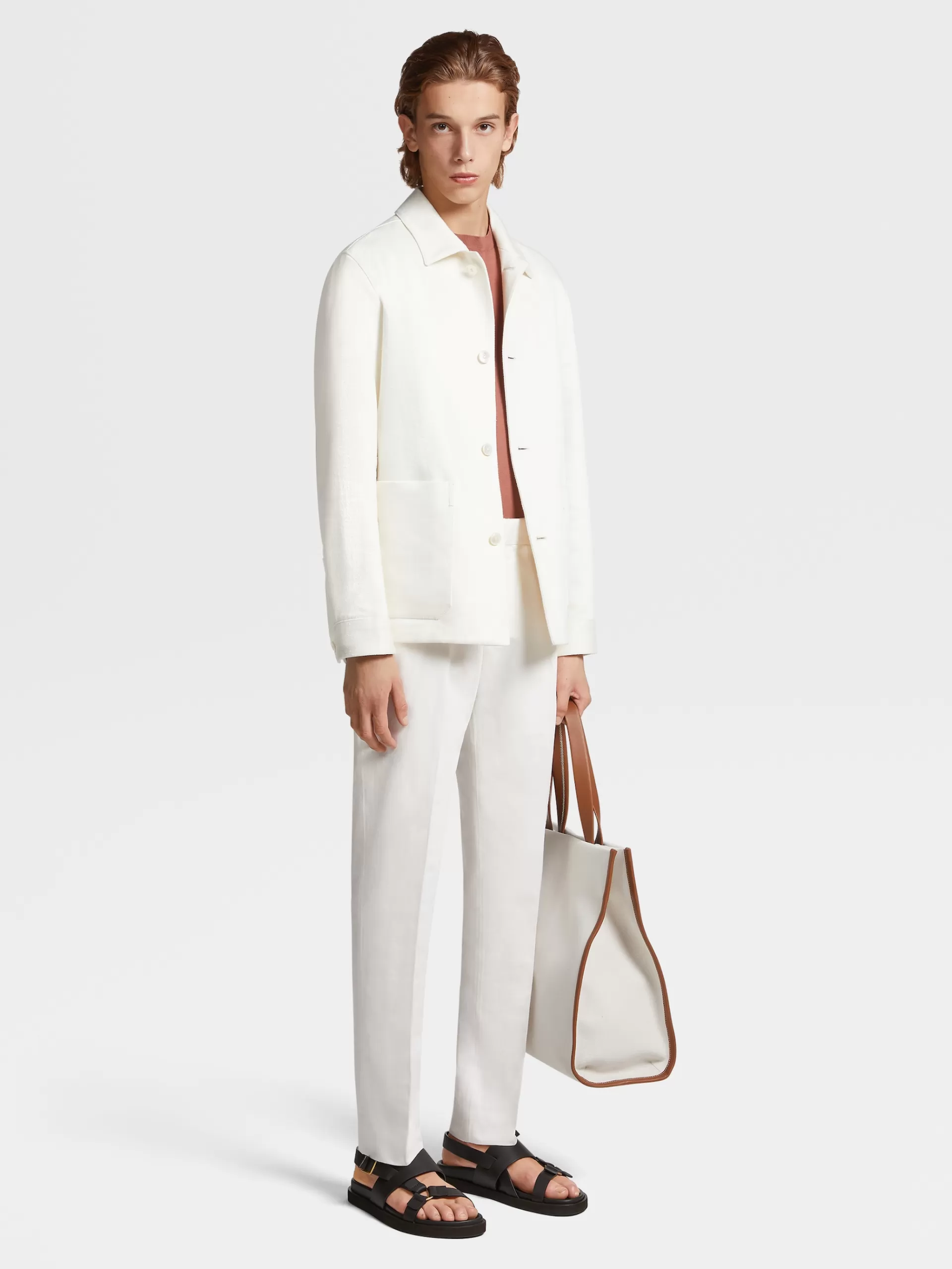 Hot ZEGNA Veste Workwear En Denim De Coton Et Lin Blanc