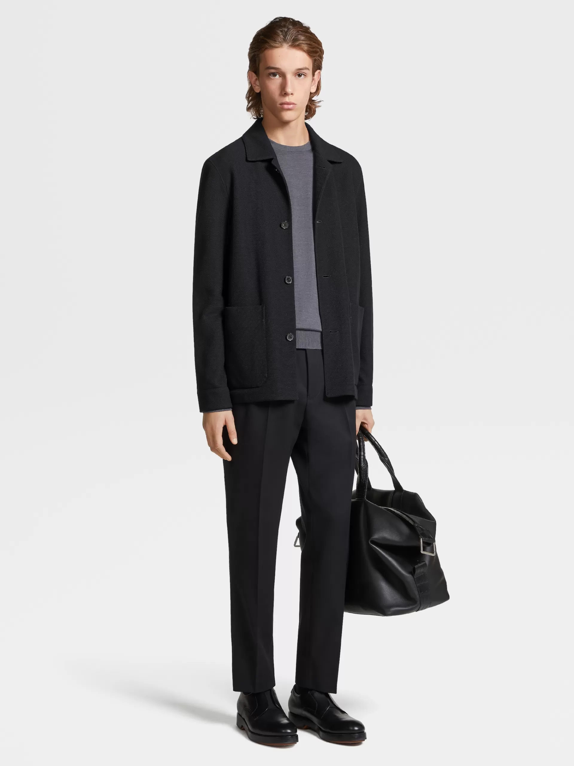 Flash Sale ZEGNA Veste Workwear En Jerseywear De Coton Et Laine Noir