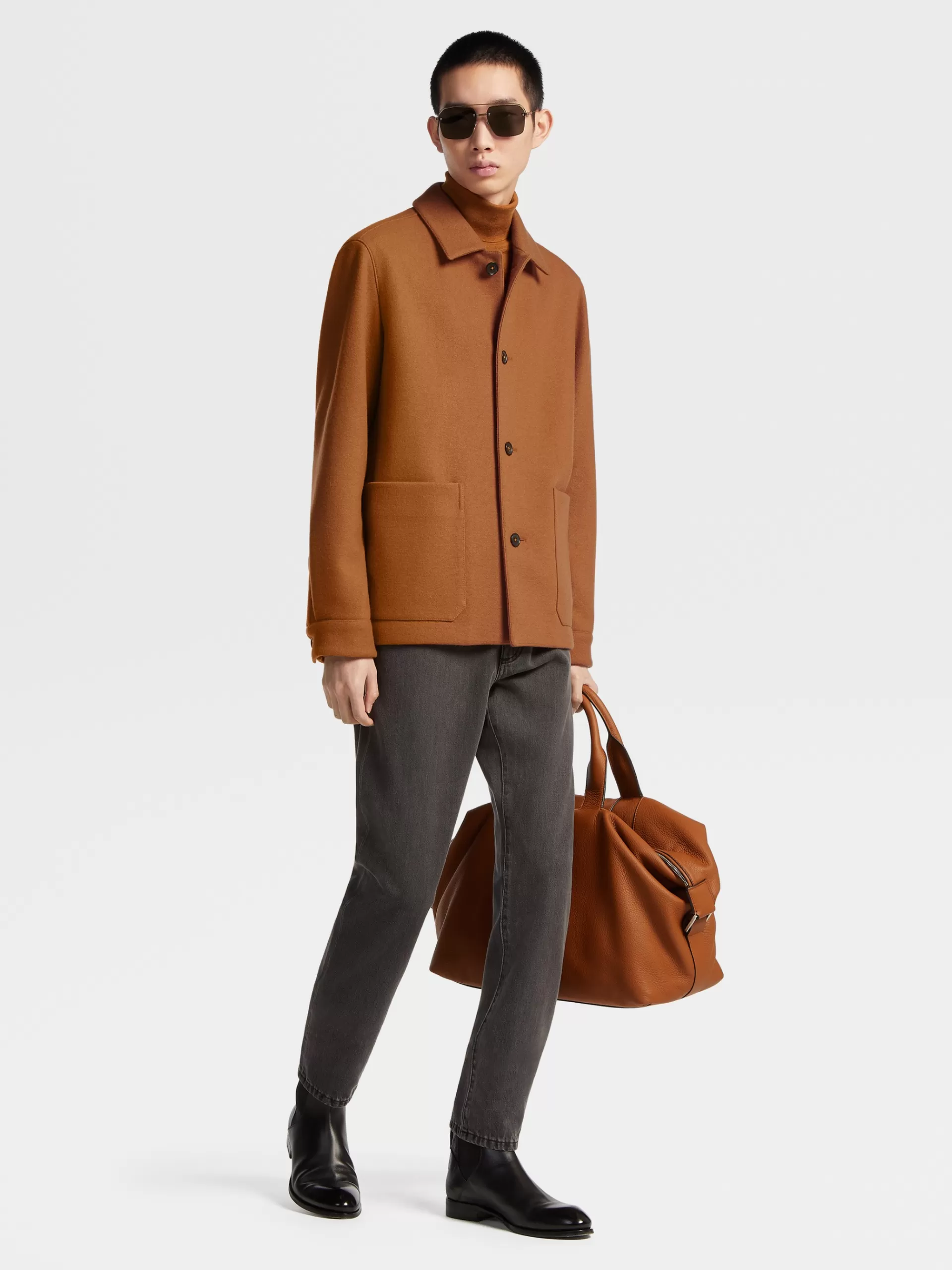 Shop ZEGNA Veste Workwear En Laine Et Cachemire Marron Vigogne