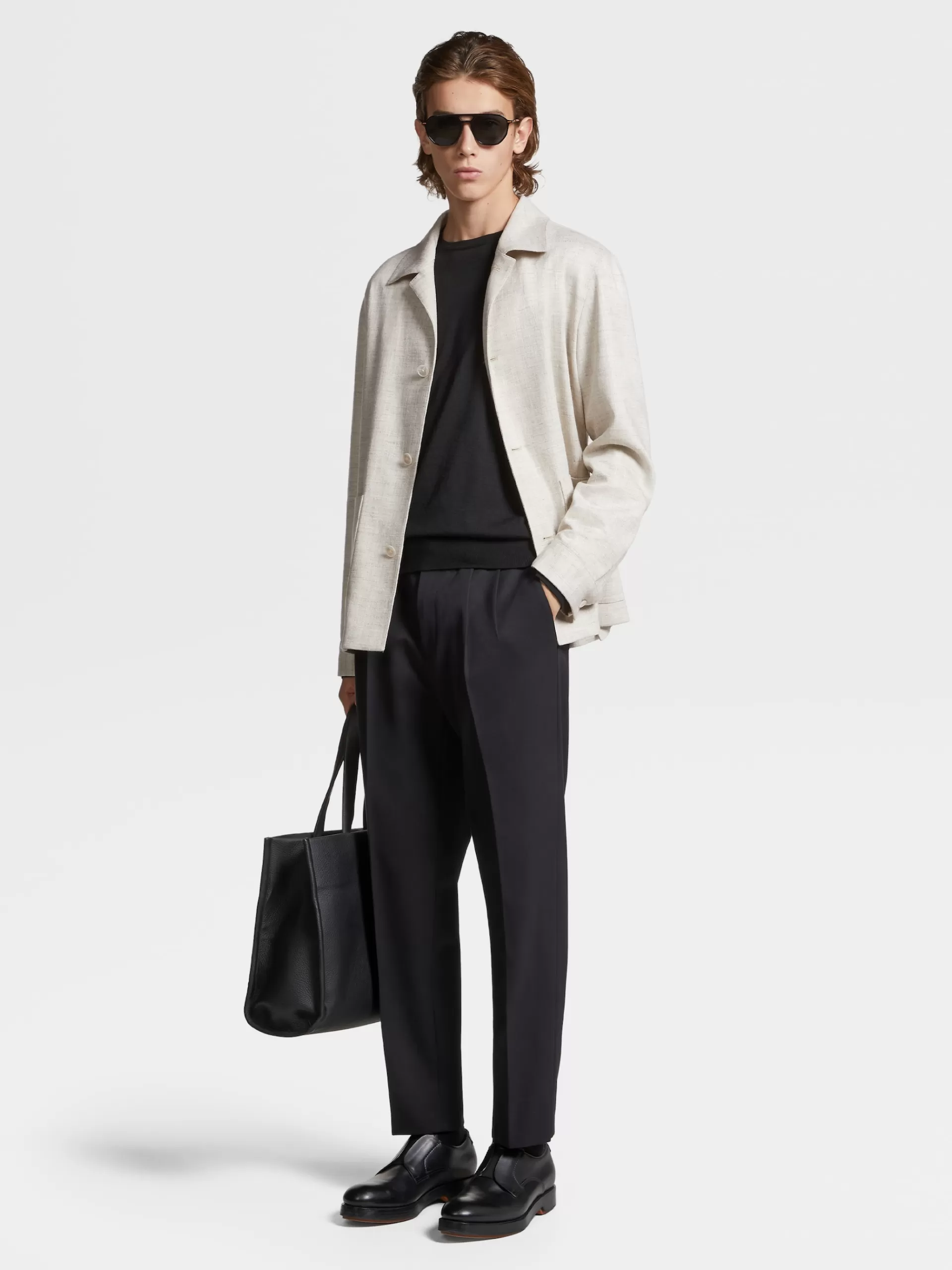 Discount ZEGNA Veste Workwear En Soie Et Lin Melanges Blanc Casse